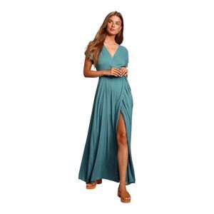 Lulu's Heart of Marigold Teal Blue Wrap Maxi Dress Size S